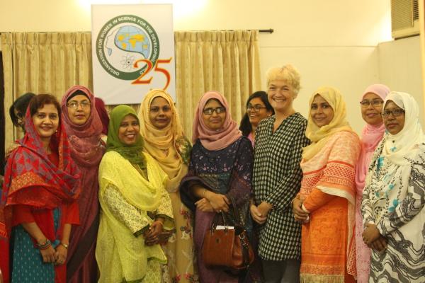 Dr Tonya Blowers with Dr Shahanaz (2nd from right) and Dr Jannatul (3rd from left) along with other OWSD alumnae of Bangladesh. Photo taken on 9 Nov, 2018 in Dhaka, Bangladesh news_gallery