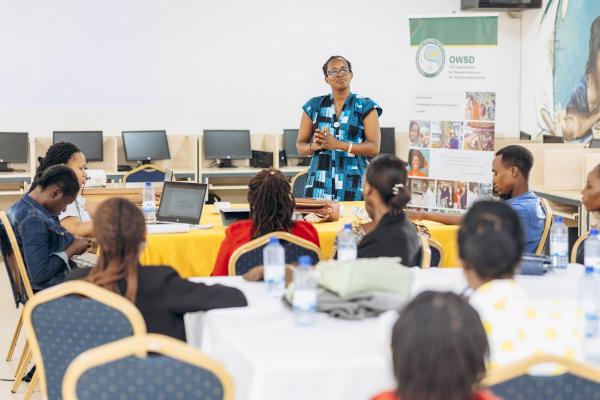 Students take part in a focus group discussion at Kepler College, Rwanda, contributing to the OWSD Gender in STEM pilot research that laid the groundwork for GenSIS.