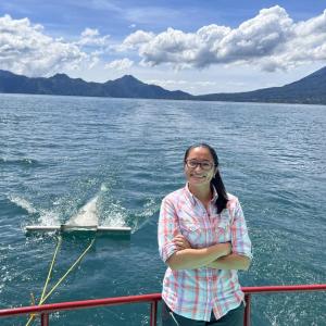 Ninoshka López-Xalín sampling microplastics at Atitlan Lake, Guatemala