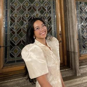Photo of Farrah in traditional Filipino dress