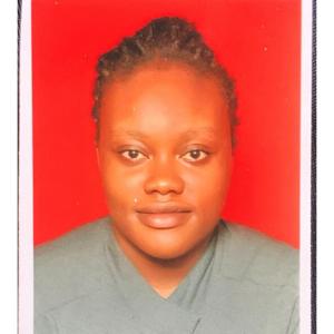 Passport photograph of Eunice A. Babalola with a red background