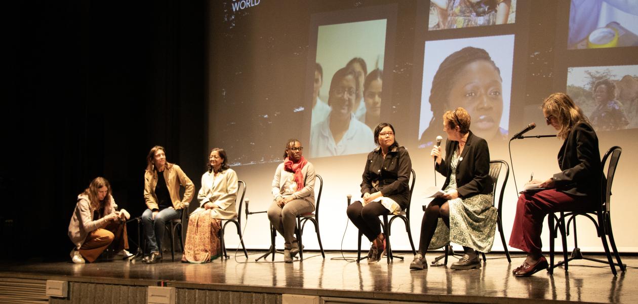 Women scientists speaking at a panel discussion